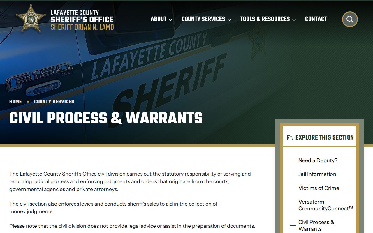 Lafayette County warrant records and civil process page