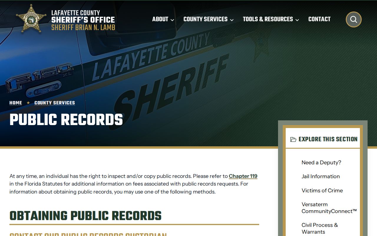 Lafayette County booking record and mugshot public records request page